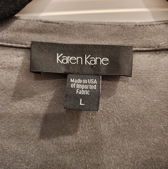 Relisted Karen Kane Grey Faux Suede Drapey Fringe Jacket size Large - Picture 4 of 7